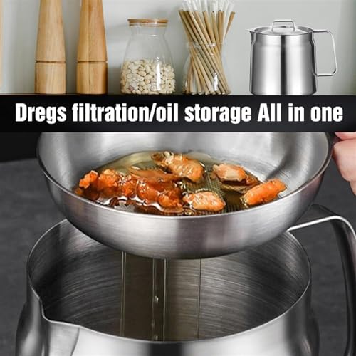 Olla de almacenamiento de aceite con tapa de filtro y cesta para freír, colador de grasa y recipiente para aceite de cocina