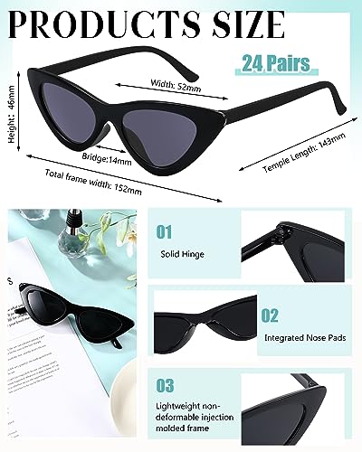 Kanayu 24 Pairs Retro Cat Eye Sunglasses for Women bulk Vintage Trendy Goggles Party Plastic Frame Sunglasses for men2