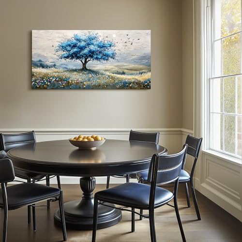 SERIMINO Tree of Life Large Wall Art, Country Landscape Canvas Art Prints, Blue Tree Nature Artwork for Walls, Modern Wall Pictures for Living Room Bedroom Dining Room, Rustic Farmhouse Decor 24"X48"