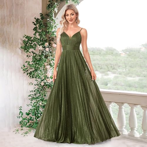 Image of Women Sexy Backless Maxi Dress Sequin Sleeveless Pleated Evening Dresses for Wedding Cocktail