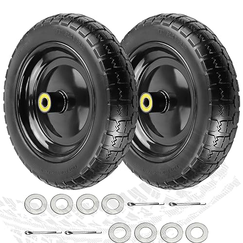 Upgraded 13" Flat Free Wheels Replacement for GOR Cart Tires and Wheels, 4.00-6 Solid Tires and Wheels with 5/8"Bearings, 13" No Flat Wheels for Hand Trucks/Garden Carts/Poly Dump Carts-2PCS