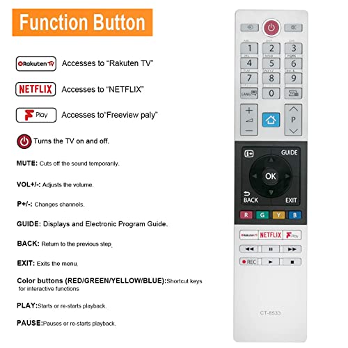 VINABTY CT-8533 Replaced Remote Control Suitable for Toshiba TV 32LL3C63DB 43LK3C63DB 24WK3A63DB 24WK3C63DAY 32WK3C63DAY 43L2863DB 43L3863DB 43T6863DB 43V5863DB 32W3864DB 32W2863DB 40L2863DB - Image 3