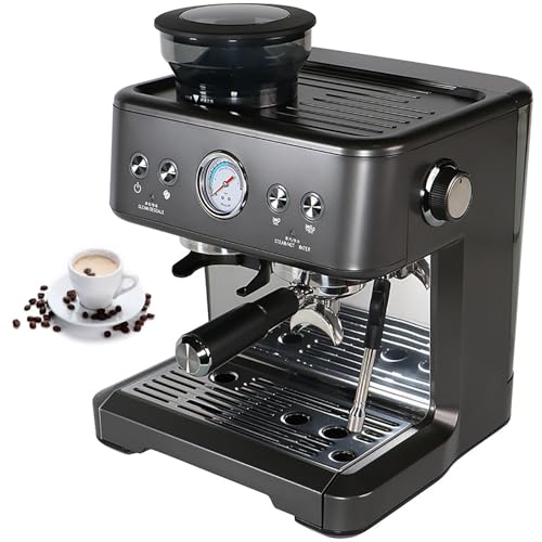 Máquina De Café Espresso Semiautomática, 20 Bar con Espumador De Leche Automático Y Bandeja, Cafetera, Molinillo Compacto para Capuchino Y Café con Leche