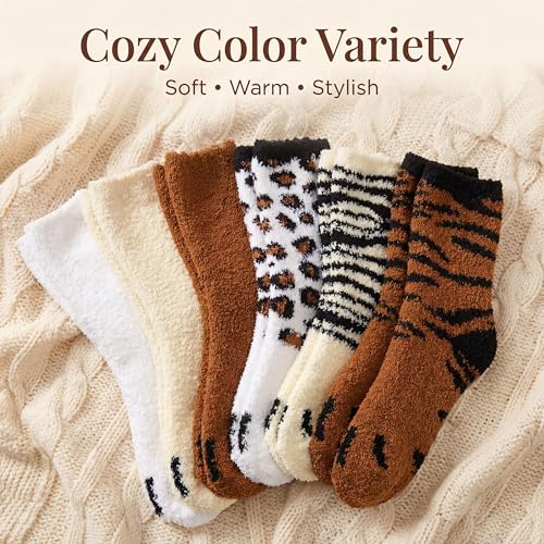 Image of Tipi Toe Womens Fuzzy Crew Socks with Anti Slip Grips Warm Cozy Fluffy Winter Slipper Socks Non Skid Home Socks for Women