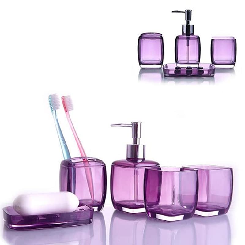 Set de Accesorios de Baño Juego de 4 Accesorios de baño morados, Soporte for Cepillo de Dientes, jabonera, dispensador de loción, Taza for Enjuague bucal