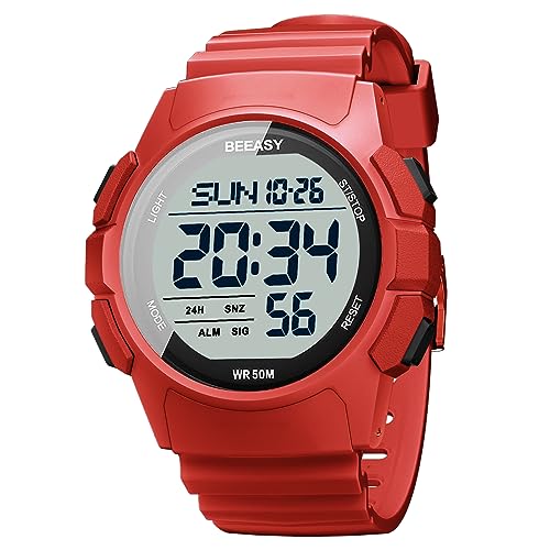Montre de sport étanche homme avec compte à rebours et alarme vibrante rouge
