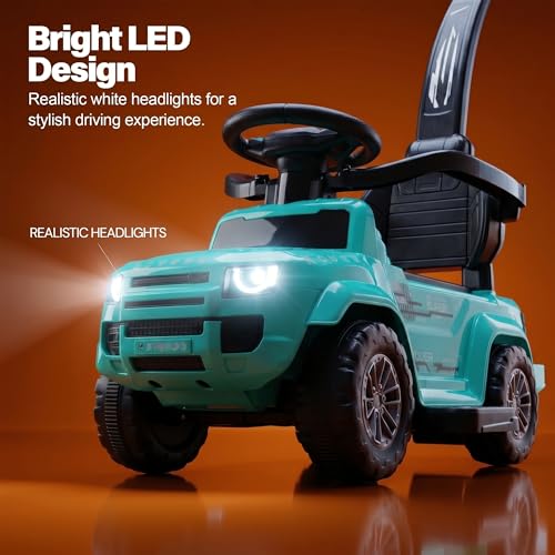 Image of Baybee Rover Pro Ride on Cars for Kids | Portable Baby Push Rideons with Parental Handle & Safety Guardrail | Ride on Car with LED Lights, Music & Backrest | Kids Car to Drive 1-3 Years (Teal Green)