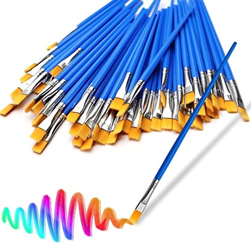 Paint Brushes Set 50 Pcs Kids Nylon Flat Hair Acrylic Small Oil Watercolor Artist Painting Kits Bulk for Children