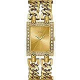 Diese hochwertige Uhr hat ein gold Edelstahl band ( 19 cm Länge und 25 mm Breite) mit einer Faltschliesse