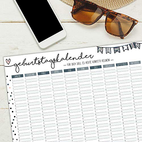 Verjaardagskalender confetti I DIN A2 I jaaronafhankelijk I permanente kalender voor meisjes, vrouwen, WG, het hele… - Image 3