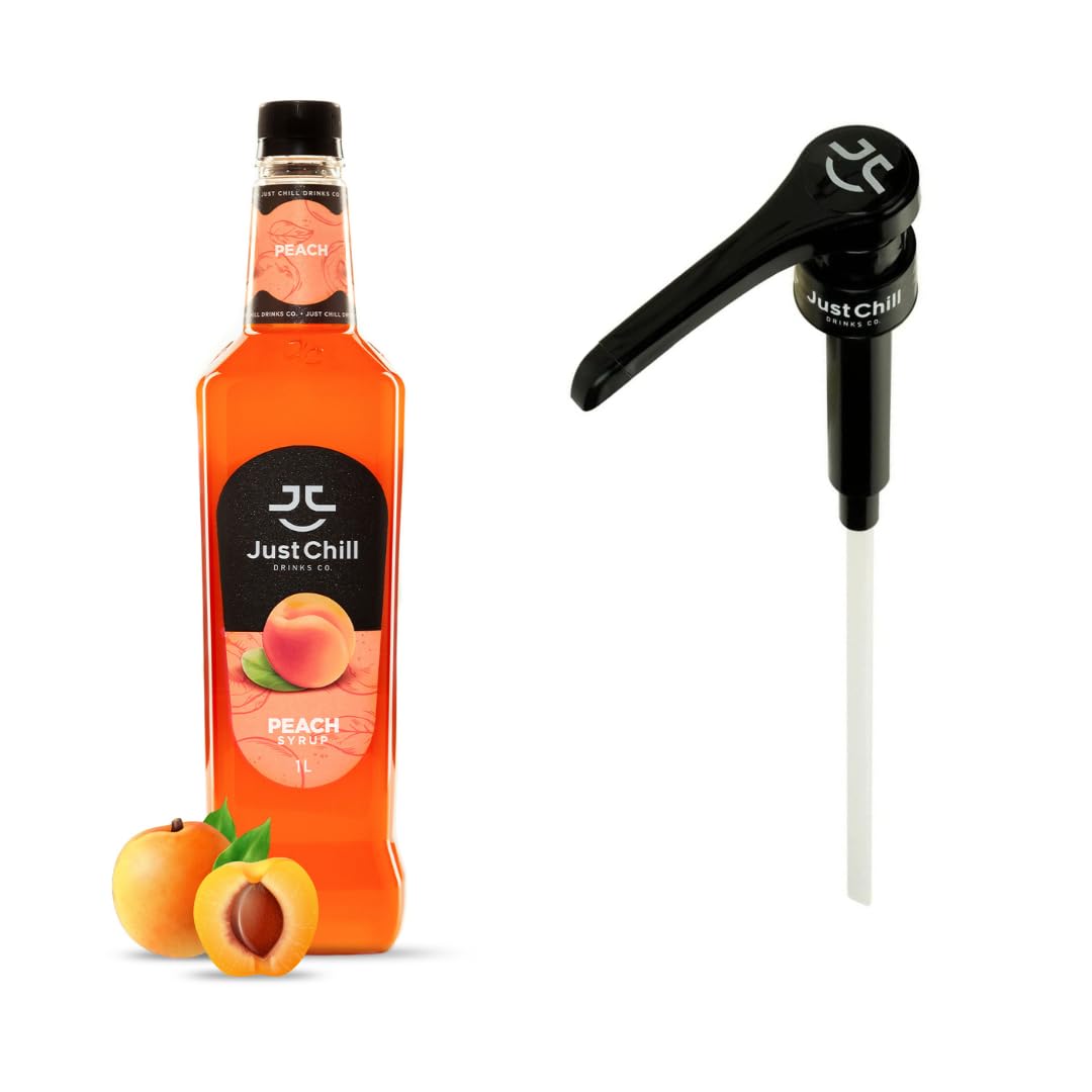 Just Chill Drinks Co. Peach Fruit Syrup, 1 Litre + Syrup Pump 10ml Combo