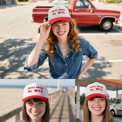 Funny Trucker Hats Embroidered Vintage Snapback Hat for Women Put It On My Husband's Tab Hats Gag Gifts Baseball Cap Red