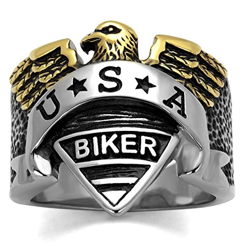 ISADY - US Militare Biker - Anillo Hombre - acero inoxidable - Esmalte Negro « US MilitareA Biker » - T 18
