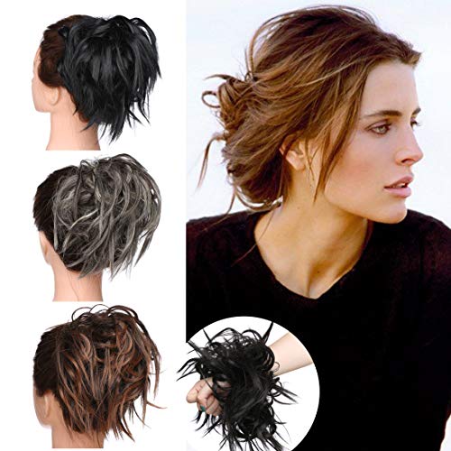 SEGO Tousled Updo Messy Bun Hair Piece Scrunchies Synthetic Wavy Bun Extensions Rubber Band Elastic Scrunchie Chignon Instant Ponytail Hairpiece for Women -Bleach Blonde