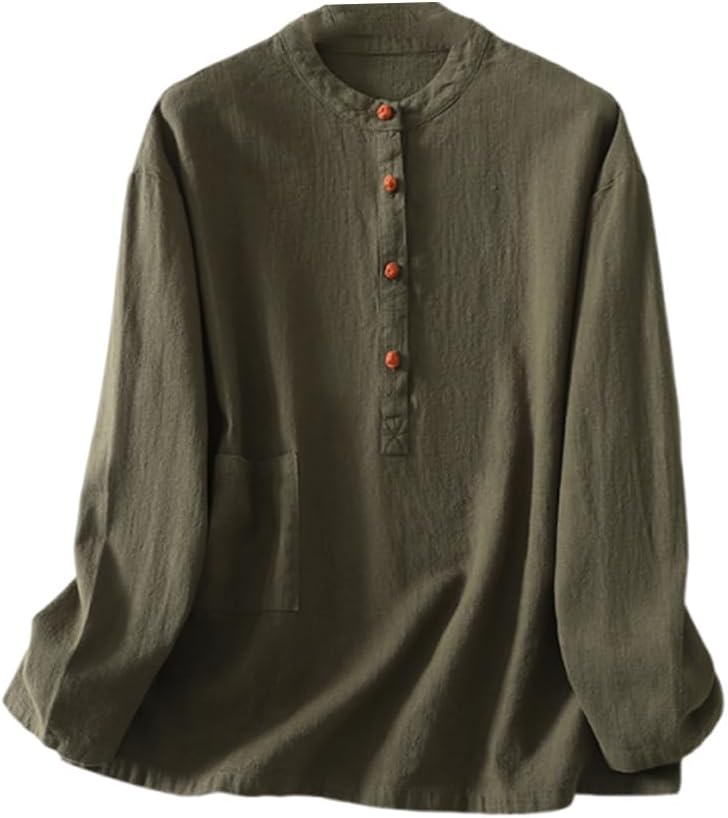 Linen Zen Layperson Shirt Tops Loose Tang Suit Tai Chi Long Sleeves T-Shirt Tea Gown Tops for Women