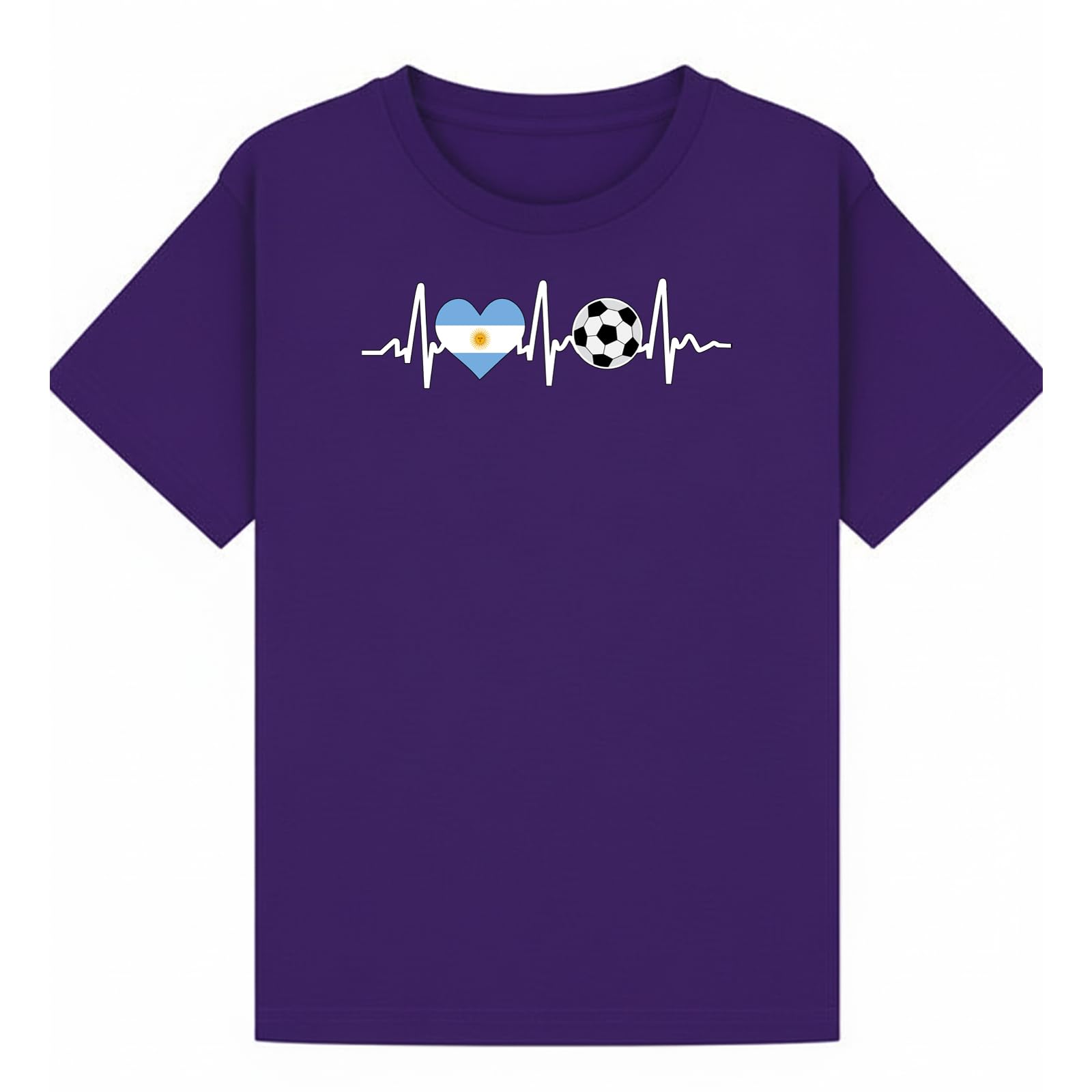 Argentina Soccer Heartbeat Sports Kids Graphic T-Shirt Football Fan Tee Purple 9-11Y