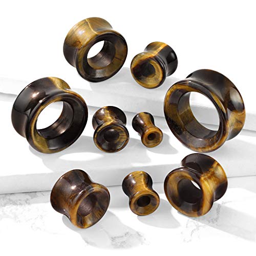 Pierced Owl - Tiger Eye Stone Double Flared Saddle Tunnels, Sold as a Pair2