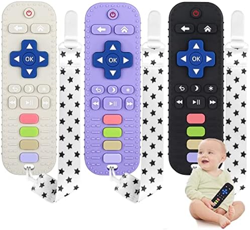Chuya Silicone Baby Teether Toy Chew Toy for Babies 0-6 Months 3-24 Months, Teething Relief Baby Toys for Infants Remote Control Shape BPA Free(3 Pack)