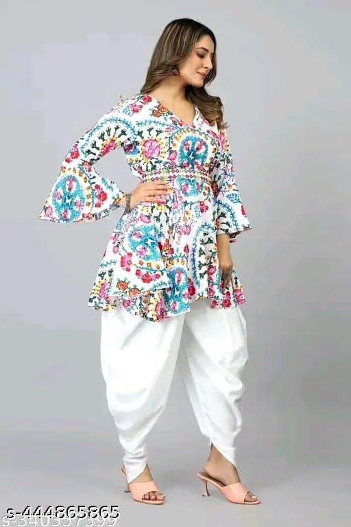 Image of Floral Print Cotton Kurta and Dhoti Set for Women Designer