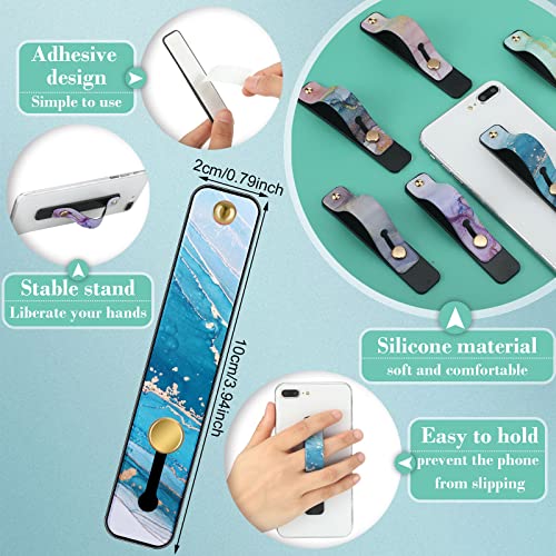 Image of Weewooday 6 Pieces Phone Grip Holder Cell Phone Grip Strap Telescopic Finger Strap Stand Universal Finger Kickstand for Most Smartphones(Bright Marble,Marble)