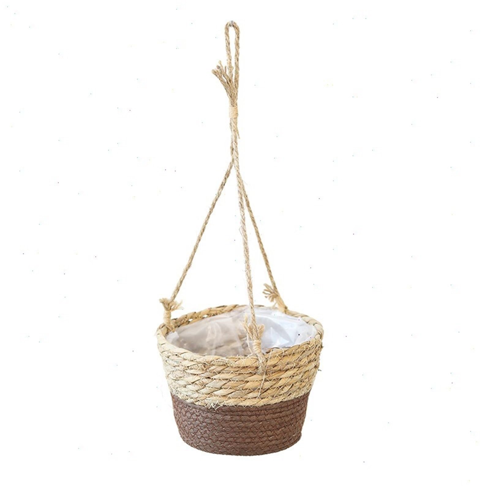 JFNKLFG Woven Plant Pot Hanging Basket Flower Pot Hemp Rope Woven Rattan Spider Plant Potted(Color2)