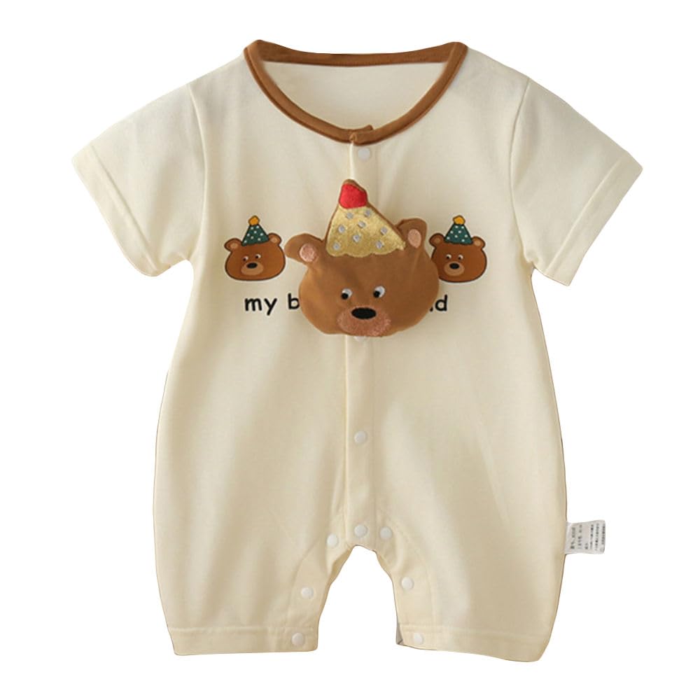 Baby Boys Animal Print Short Sleeves Cream Rompers-image-47