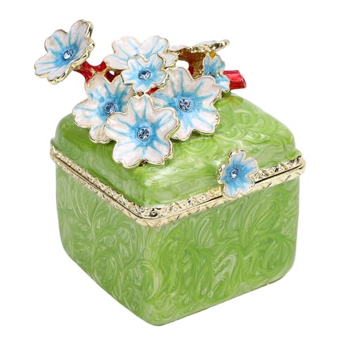 Joyero, Exquisito Joyero Retro de Metal Resistente a los Arañazos en Flor de Cerezo para Escritorio con Estante (GREEN)