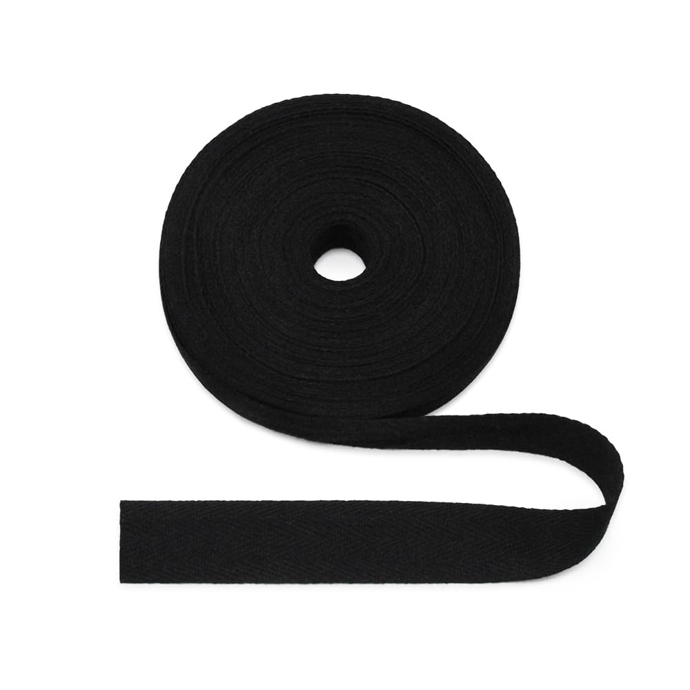 Jamsinmu Black Natural Cotton Herringbone Tape 25mm, 10 Yards Herringbone Fabric Tape for Edge Reinforcement Webbing, DIY Sewing Crafts - Twill 25mm*10Y