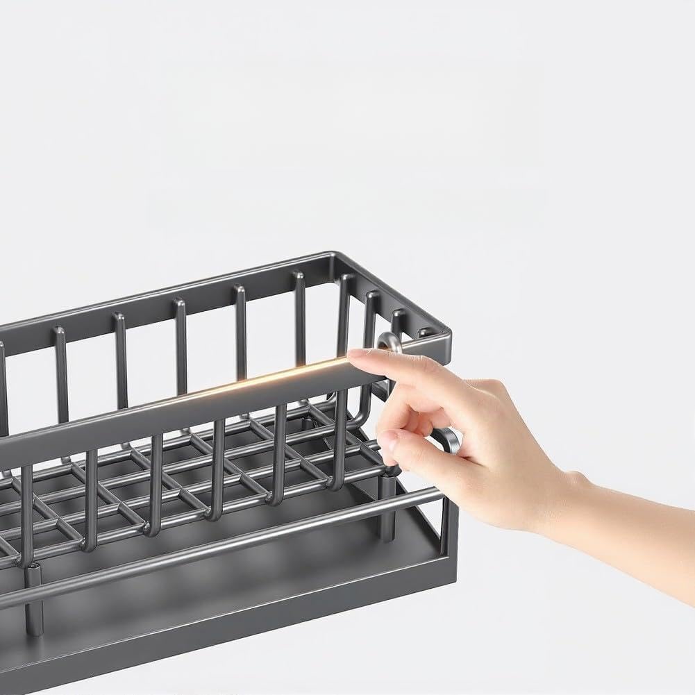 LMYSXAOZ Kitchen Sink Storage Shelf with Drainage Rack, Tap Mounted Organizer Sponges Soap Towels, Space Saving PP for Caddy, Silver