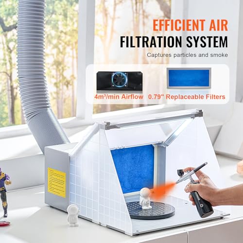 Image of VEVOR Airbrush Spray Booth, Portable Hobby Airbrush Paint Spray Booth Kit with LED Lights, Exhaust Fan and Exhaust Extension Hose, Airbrush Paint Booth for Painting Models, Arts, Crafts, Cakes