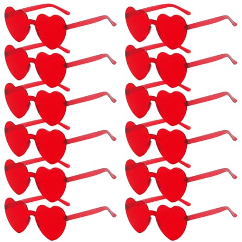 GSOIDJY 12 Stück Rot Herzbrillen Set Herzform Sonnenbrille Rot Herzbrille für Partys Fotos Fasching Kostüme Feiern Lustige Heart Shaped Brille Accessoires für Geburtstage Hochzeiten