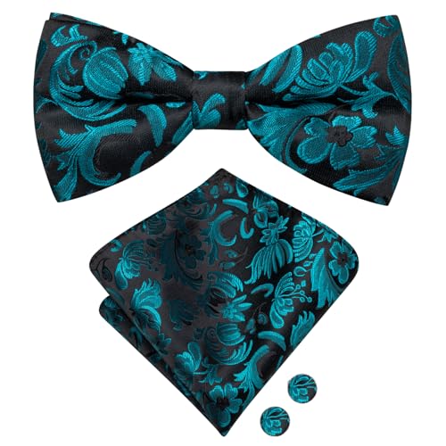 Image of Hi-Tie Bow Ties for Men Pre-Tied Pocket Square with Cufflinks Mens Bowtie Sets for Wedding Formal Party
