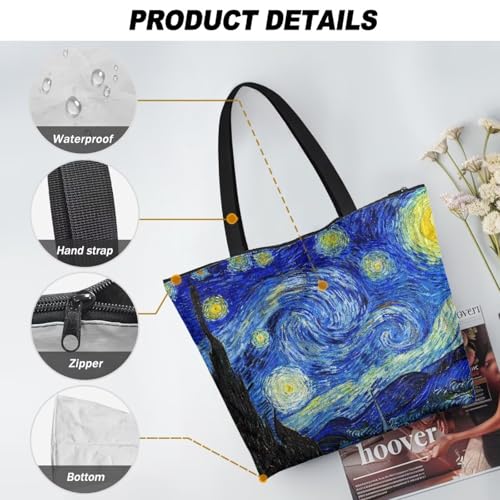 Image of Art Lover Zippered Tote Bag Waterproof Large Work Tote Bags, Artwork Women's Purse Handbags Travel Totes