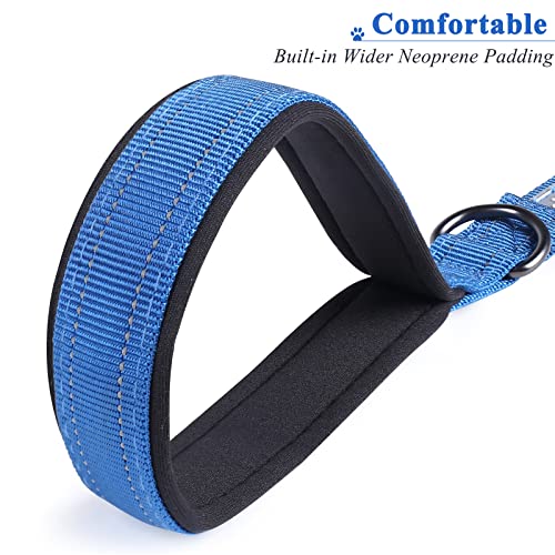 Vivaglory Short Dog Leash 18 Inch Double Webbing Nylon Reflective Dog Leash With Padded Traffic Handle For Large Dogs, Blue #TOP1