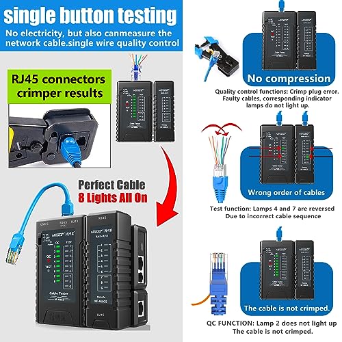 noyafa nf-468cs network cable tester telephone amp continuity tester ethernet cable mapper for rj45rj11rj12cat5cat6poe test utpstp network test tool black