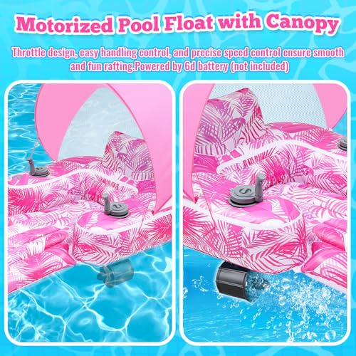 ShinyRelief 2 Pack Motorized Pool Float with Canopy, Inflatable Pool Lounger Floaters for Adults with Cup Holder Dual Motor Heavy Duty Electric Lounger Raft for Lake Party Summer Beach(Blue Pink) - image 5