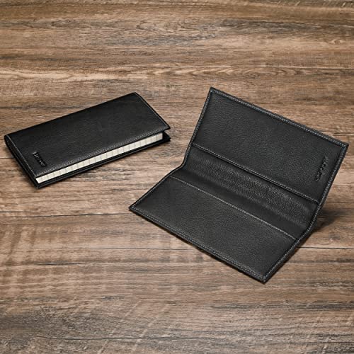 Image of HISCOW Slim Leather Checkbook Cover for Personal Checks, Vintage Black, One Size, Minimalist | Full grain cowhide, transaction register & check book pockets, removable duplicate divider, durable stitching, gifts for men