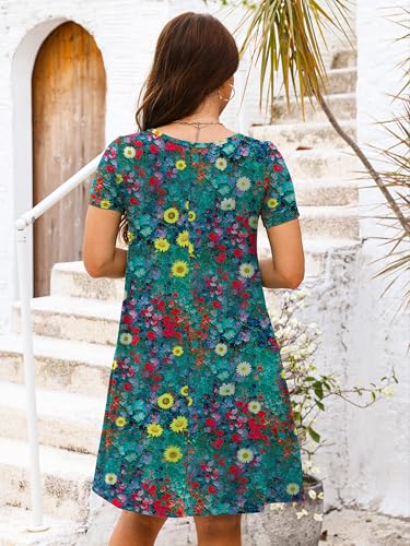 Image of Heymoments Women's Short Sleeve Crewneck Sundress Summer Casual A-Line Beach Dress with Pockets S-2XL