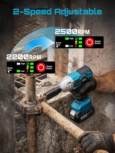 Image of Seesii Cordless Impact Wrench 1 /2 inch, High Torque 479 Ft-lbs(650Nm) Brushless Impact Gun,2500RPM w /2x4.0 Battery, 6 Sockets,8 Drill Bits, High Torque Power Impact Driver for Car Home,WH6 Lite