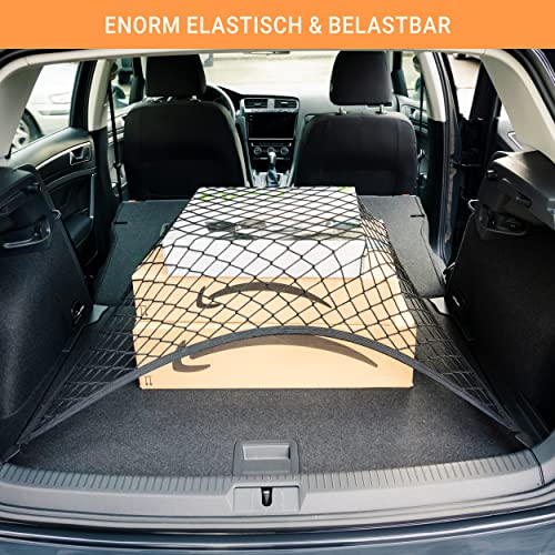 Vicera Gepäcknetz 100x80 cm • Kofferraumnetz fürs große Autos SUV Kombi Bus Wohnmobil mit massiven Haken • Auto Netz Organizer & Sicherung für den Kofferraum