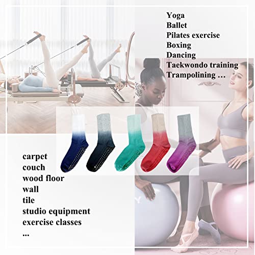 Image of FYOURH- Women Crew Yoga socks - 5 Pairs or 2 Pairs - Tie dye Socks for pilates - Non slip Crew Socks