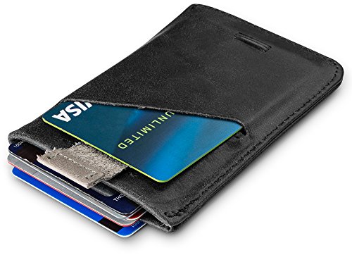 Genuine Top Grain Leather Slim Card Sleeve Wallet With Pull Tab, RFID Protected, Black, Men's Minimalist Front Pocket Card Holder3