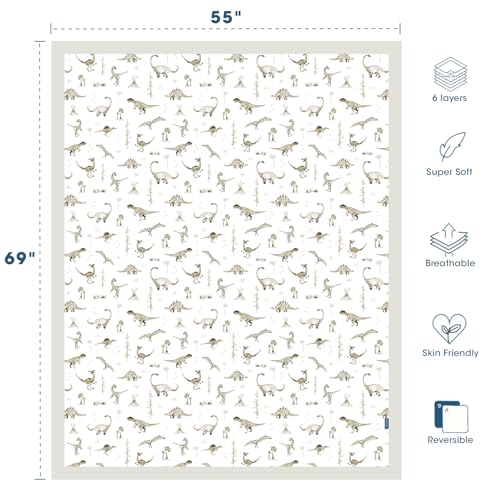 Image of GRSSDER Cotton Muslin Quilt Blanket - Silky Soft and Breathable Kids' Throw Blanket, Oversized Muslin Blankets for Newborns, Toddlers & Kids, 6 Layers Reversible Design for All Seasons, 55 inch x 69 inch