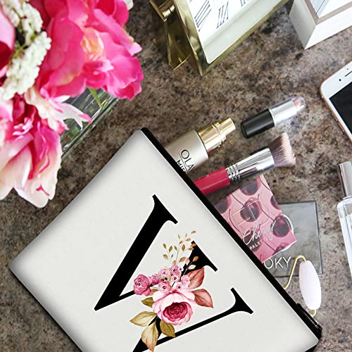 Image of Vavabox A-Z Personalized Makeup Bag, Birthday Gifts for Women Mom, Gifts for Best Friend, Bride Bridesmaid Cosmetic bag (W, 01-White)