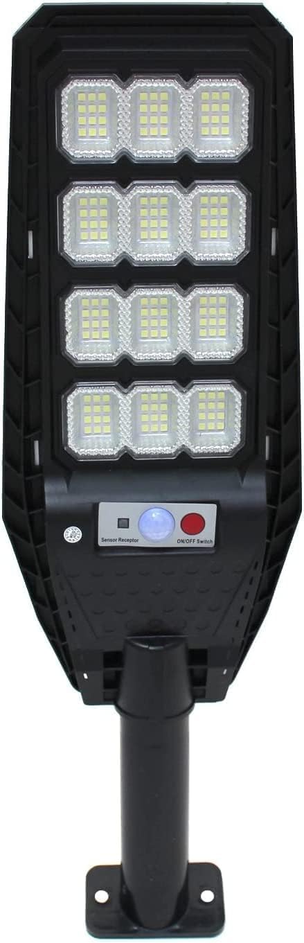 081 Store - Lampione Solare LED Esterno 200W con Palo e Telecomando, Sensore di Movimento e Crepuscolare, 144 LED, Luce Bianca Fredda 6500k