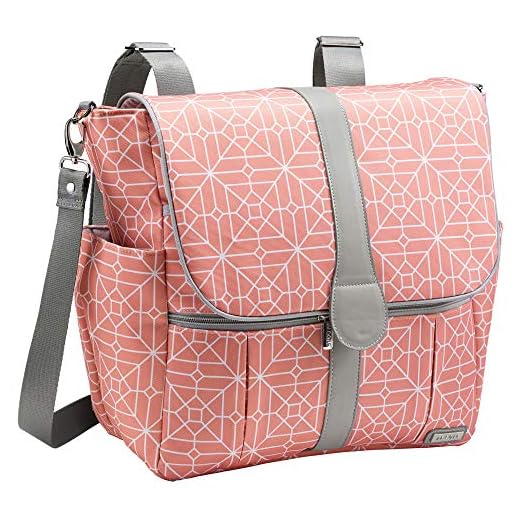 JJ Cole - Backpack, Gender Neutral Large Capacity Diaper Bag, Multifunctional, Stylish, with Stroller Clips and Changing Pad, Coral Tile
