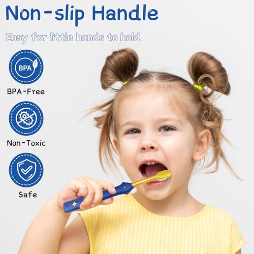 Image of EASICUTI Extra Soft Toddler Toothbrushes 8 Pack, Space Style Kids Toothbrushes for Ages 2-12 Years, Baby Toothbrush 12 Months and up, Childrens Toothbrush Help Remove Plaque and Stains-Blue, White