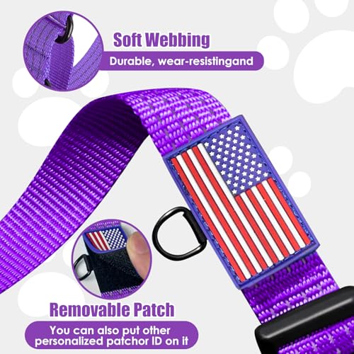Image of Martingale Dog Collar Reflective NO Pull with USA Flag, L,Purple | Escape Proof without choking,Adjustable Limited Slip Collar with Quick Release Buckle, Nylon Walking Collar for S M L Dogs