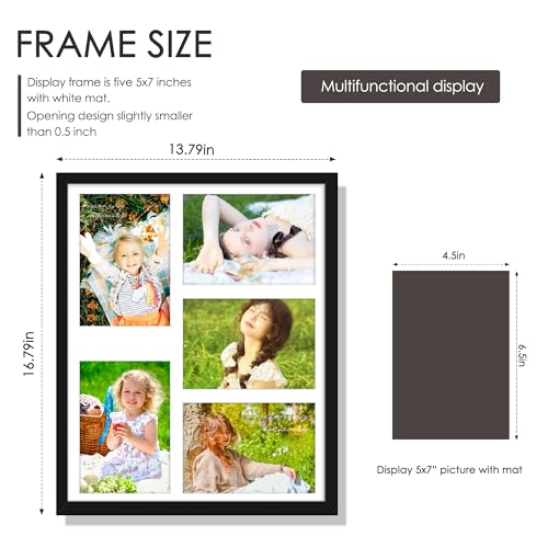 Image of DUENPY 13x16 Picture Frame 5x7 Collage Picture Frame Displays Five 5x7 inch Photos Collage Wall Decor Wall Hanging Black