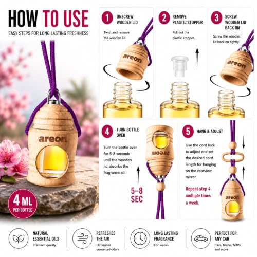 Image of AREON Fresco Premium Hanging Car Air Freshener, Spring Bouquet, Pack of 3 | Premium Wooden Hanging Car Air Freshener with an Elegant, Compact Design. Suitable for Use in Cars, Suvs, Vans, and Trucks.